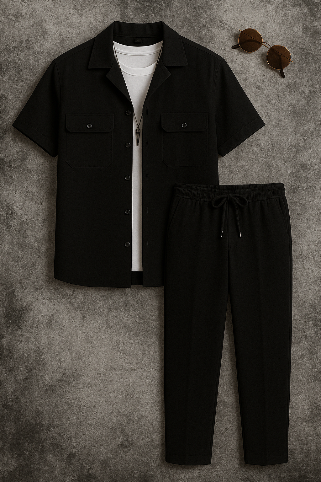 Mens Viscose Pants + Shirt Set - TTVMS33 - Black