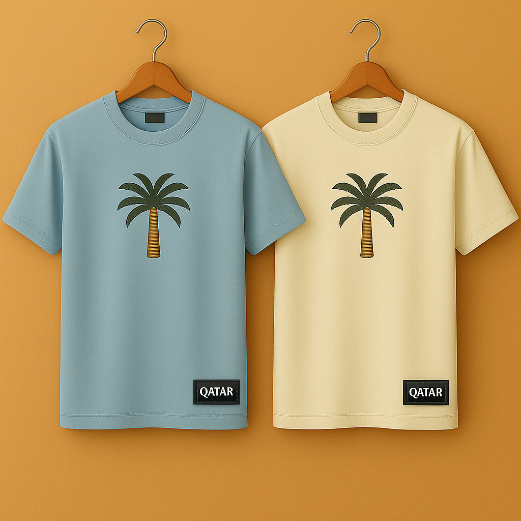 Palm Street Bundle of 2 Printed T-Shirts - PBUN2TSQA1 - Cream Light Blue