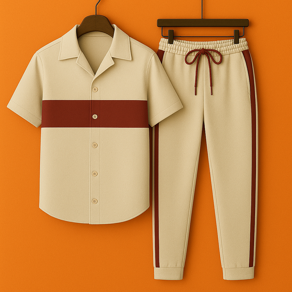 Mens Viscose Pants + Shirt Set - TTVMS36 - Cream Maroon