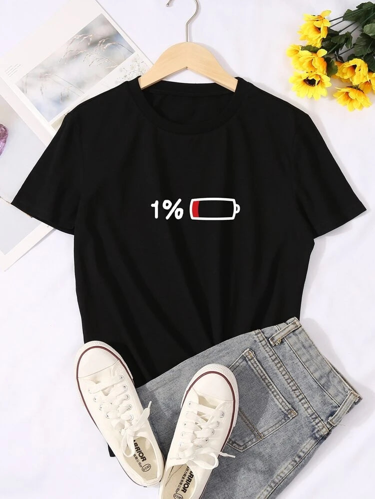 Womens Premium Cotton Printed T-Shirt - APRIN73 - Black