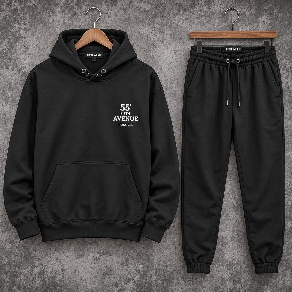 Fifth Avenue Printed Hoodie and Pants Set FAMHOOPRPS13 - Black Black