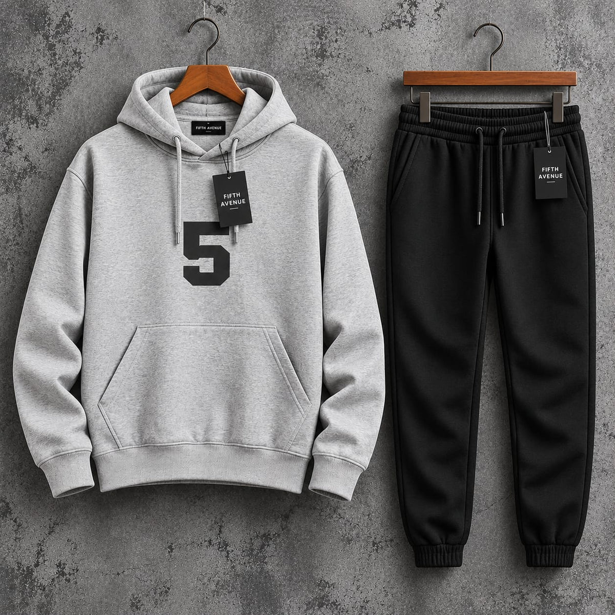 Fifth Avenue Printed Hoodie and Pants Set FAMHOOPRPS23- Grey Black