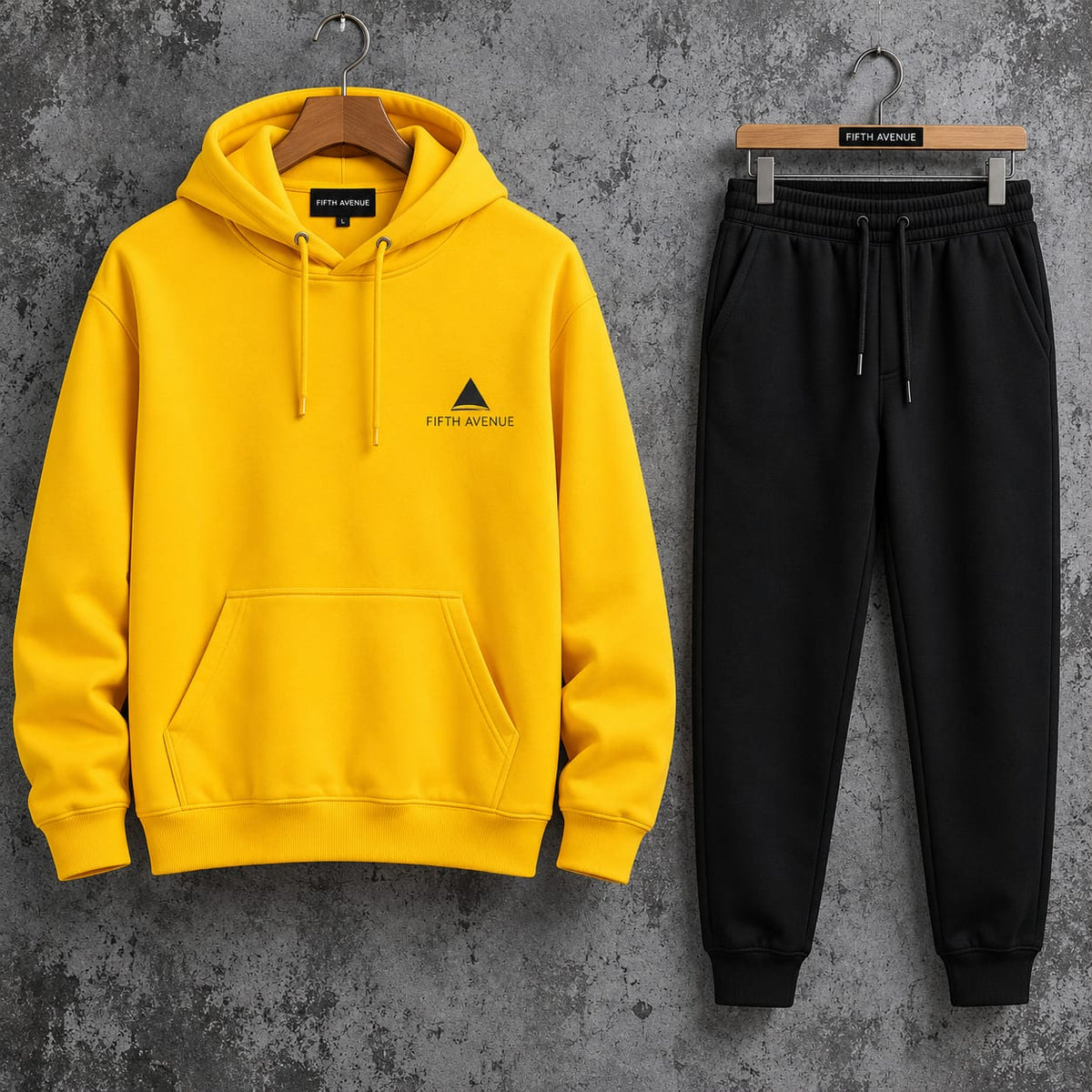 Fifth Avenue Printed Hoodie and Pants Set FAMHOOPRPS2 - Yellow Black
