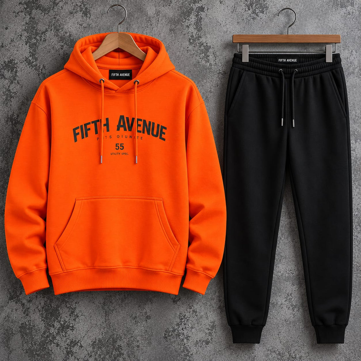 Fifth Avenue Printed Hoodie and Pants Set FAMHOOPRPS40- Orange Black