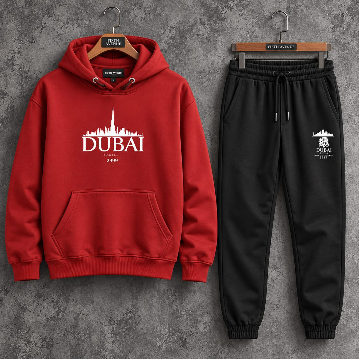 Fifth Avenue Printed Hoodie and Pants Set FAMHOOPRPS44- Maroon Black