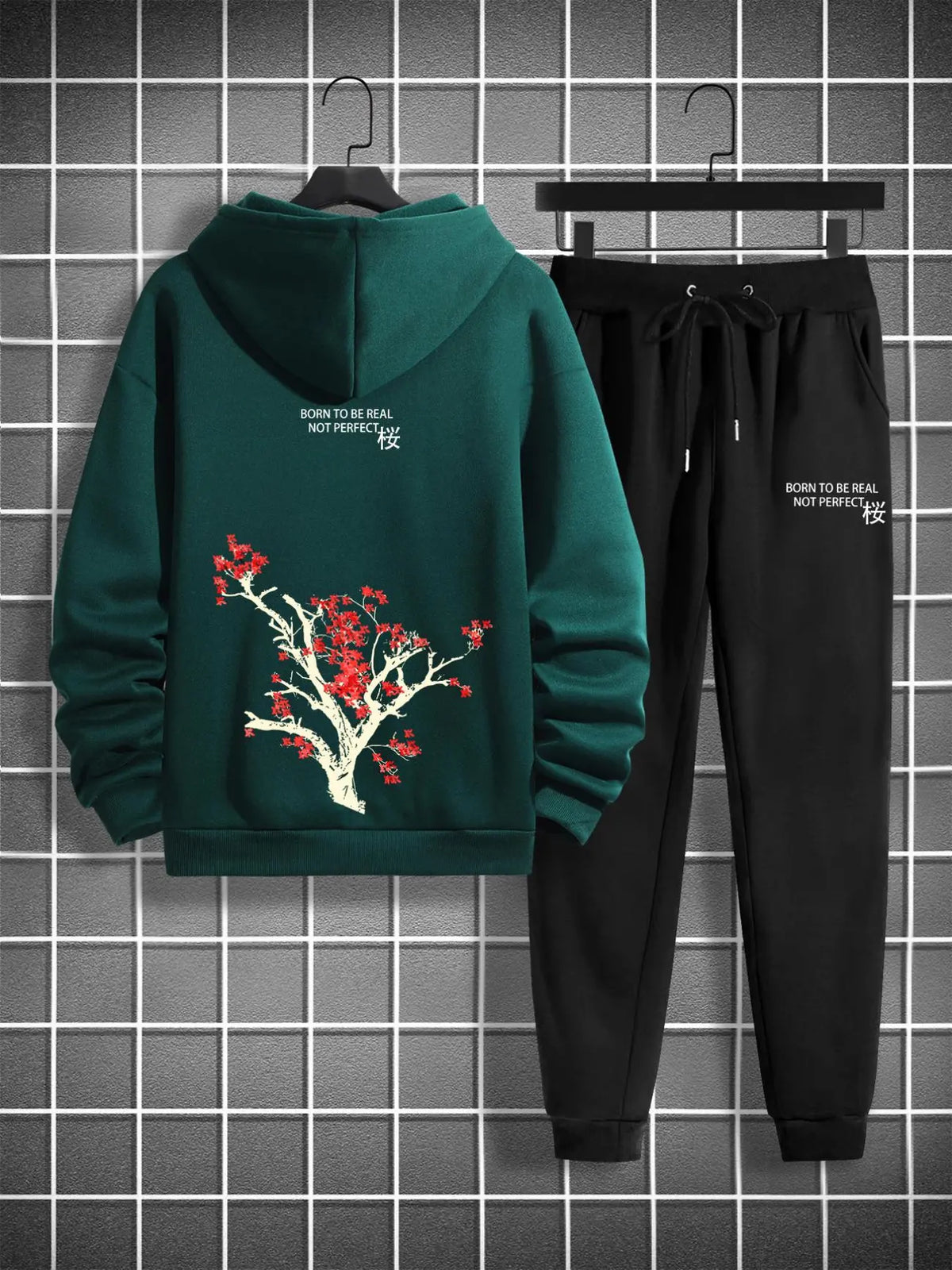 Kangaroo Hoodie and Pants Printed Set - GRUMKANPHS1 - Green Black