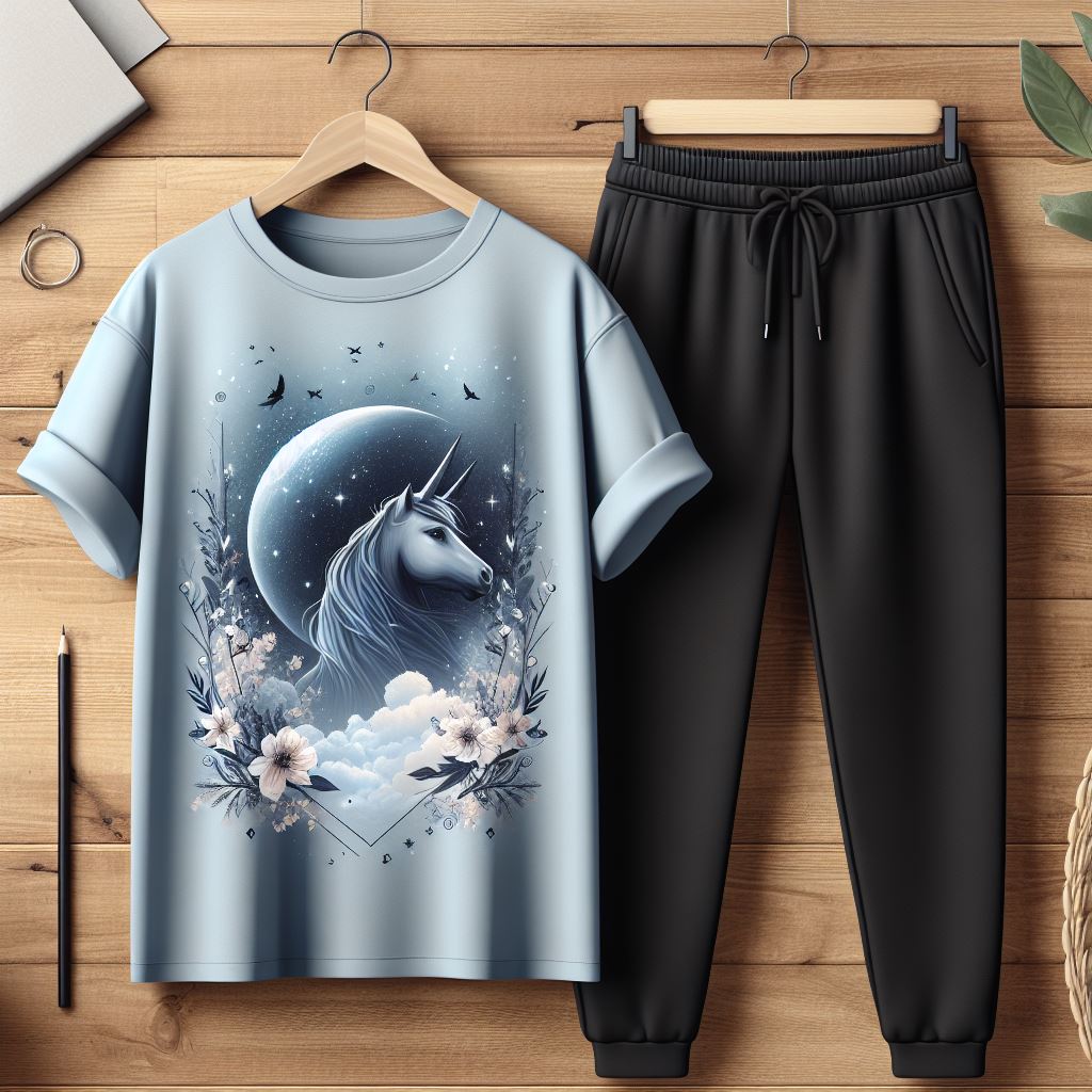 USSX T-Shirt and Jogger Pants Printed Set - GRUUXWSS11 - Light Blue Black