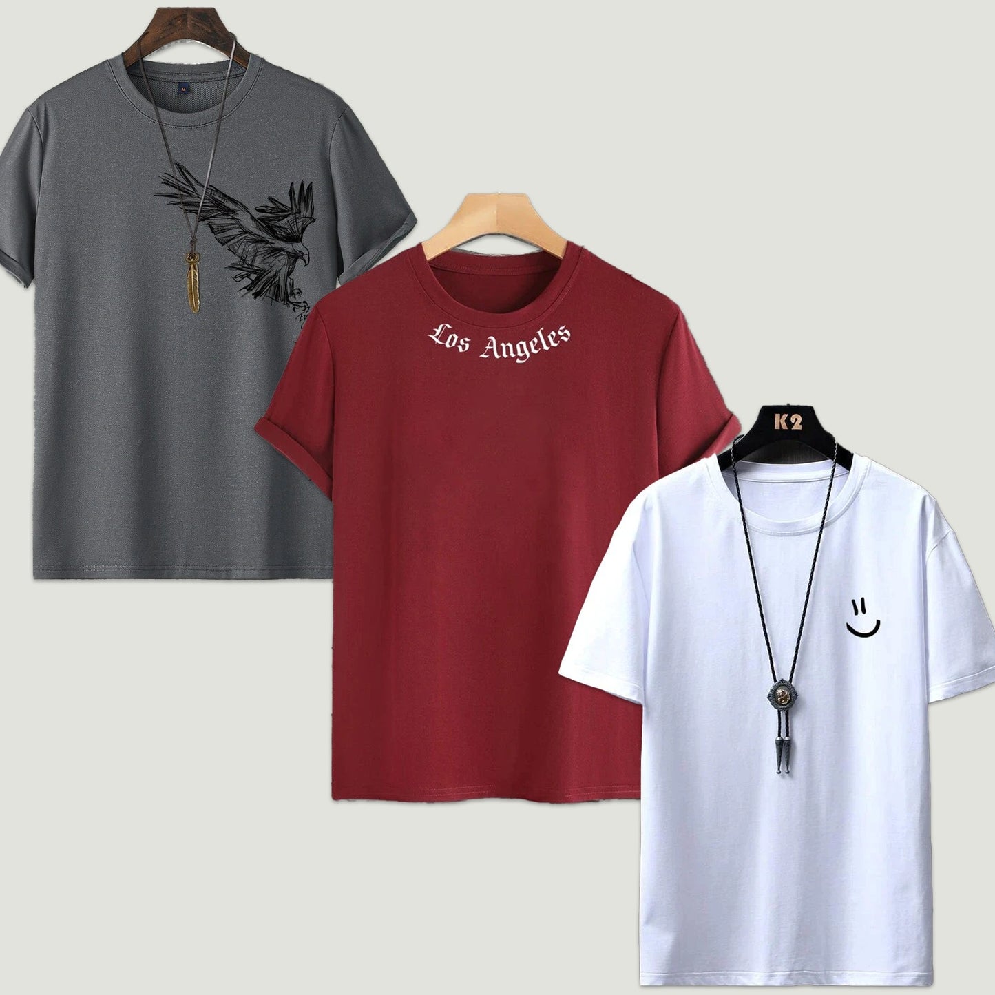 Mens 3 Plain Round Neck Printed T-Shirt Bundle M3PRTBU12