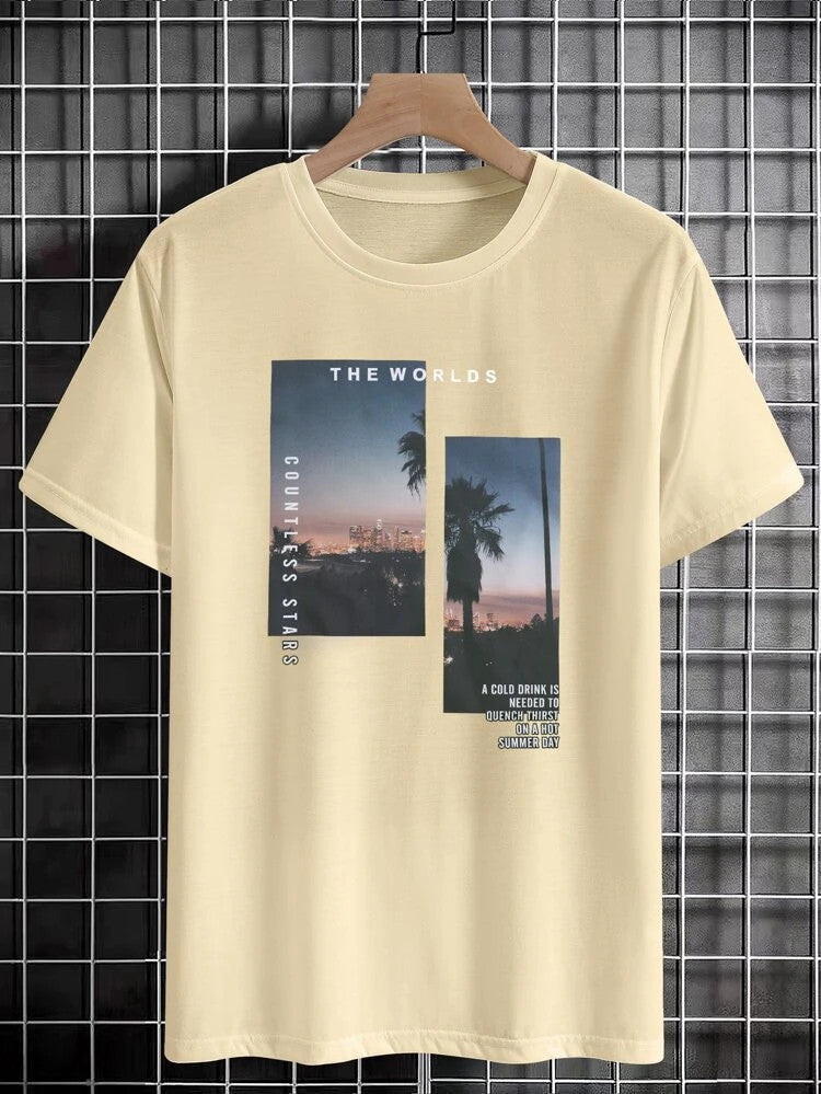 Fifth Avenue Alien Text Scene Printed MIFT144 T-Shirt - Cream
