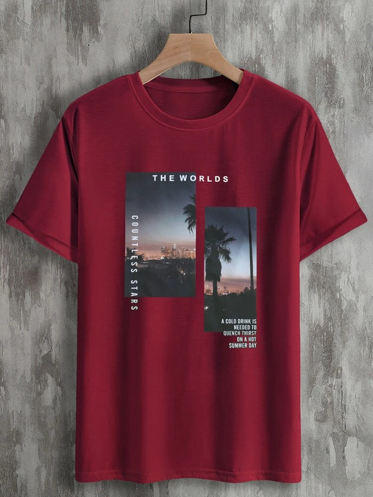 Fifth Avenue Alien Text Scene Printed MIFT144 T-Shirt - Maroon