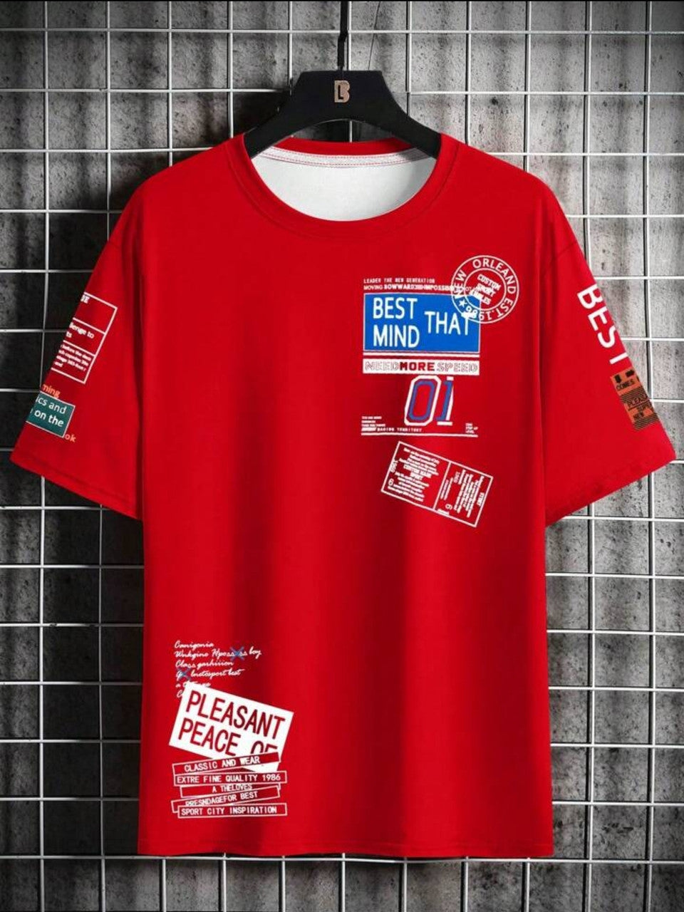 Nine Zero Stickers Printed NZMT11 T-Shirt - Red