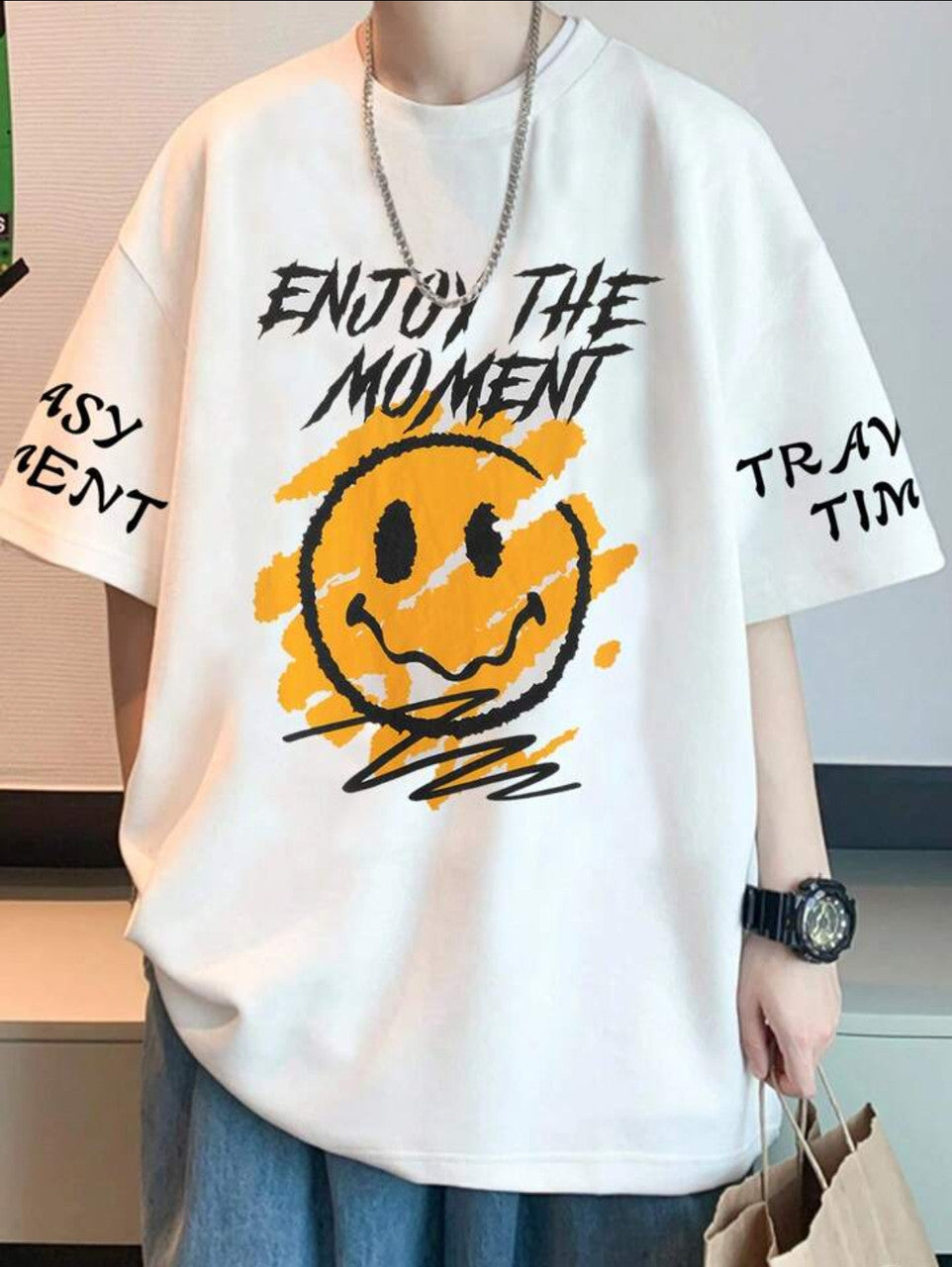 Nine Zero Stickers Printed NZMT4 T-Shirt - White