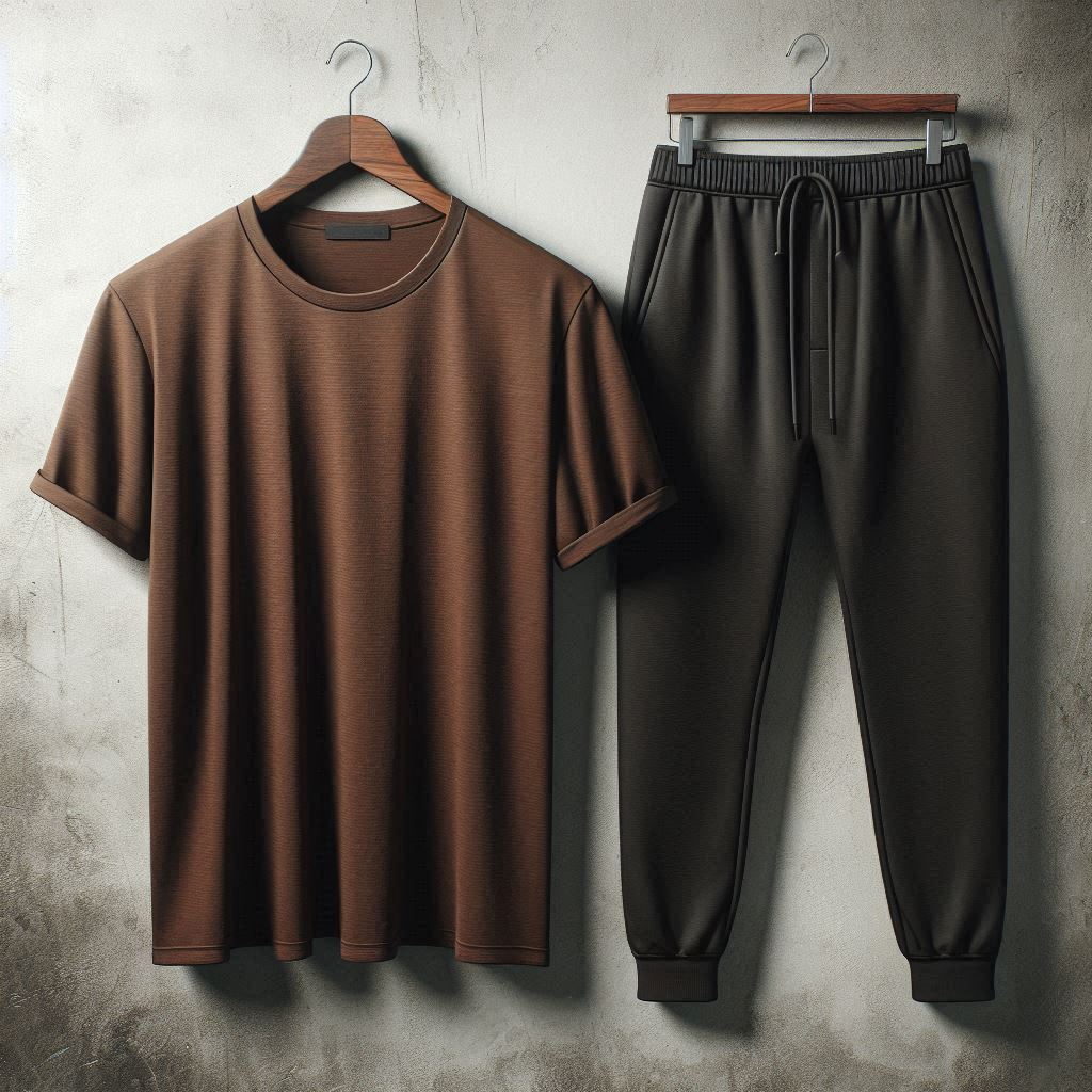 Mens Summer Pants + T-Shirt Set - TTMLTJP1 - Brown Black
