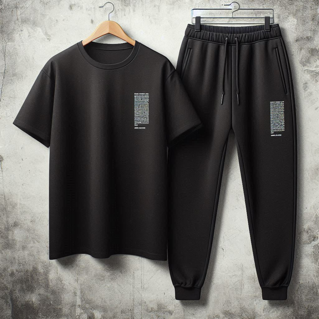 Mens Pants + T-Shirt Printed Set by Tee Tall - TTMPTZS56 - Black Black
