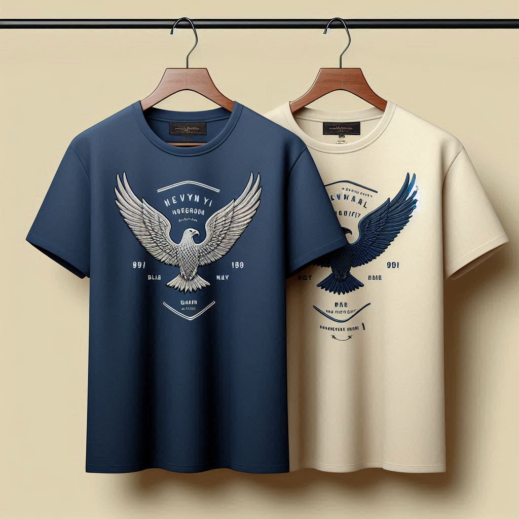 Mens 2 Plain Round Neck Printed T-Shirt Bundle M2PRTBU22