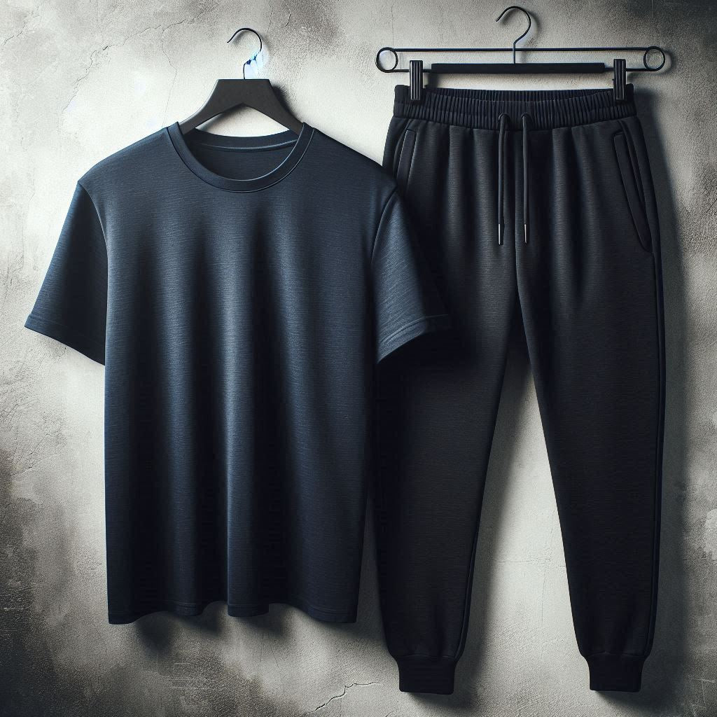 Mens Summer Pants + T-Shirt Set - TTMLTJP1 -Navy Blue Black
