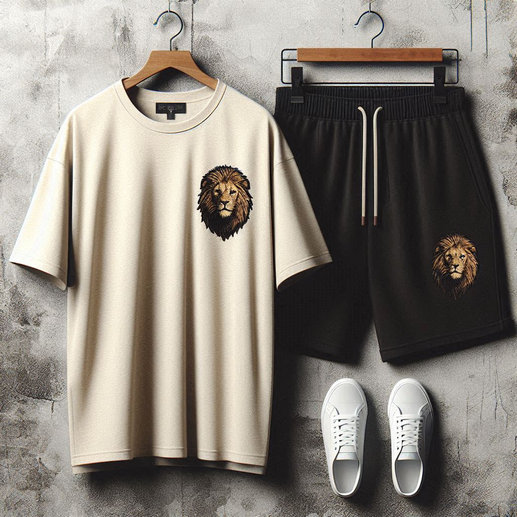 Mens Summer Shorts + T-Shirt Set - TTMSS226 - Cream Black