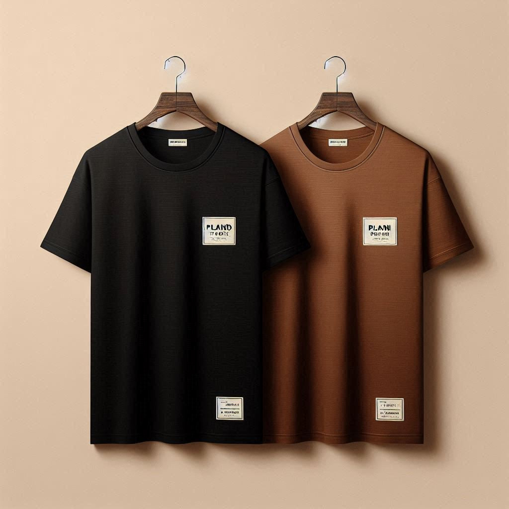 Mens 2 Plain Round Neck Printed T-Shirt Bundle M2PRTBU21