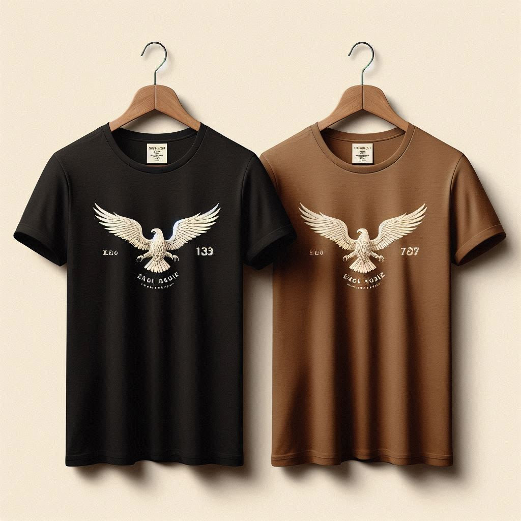 Mens 2 Plain Round Neck Printed T-Shirt Bundle M2PRTBU23