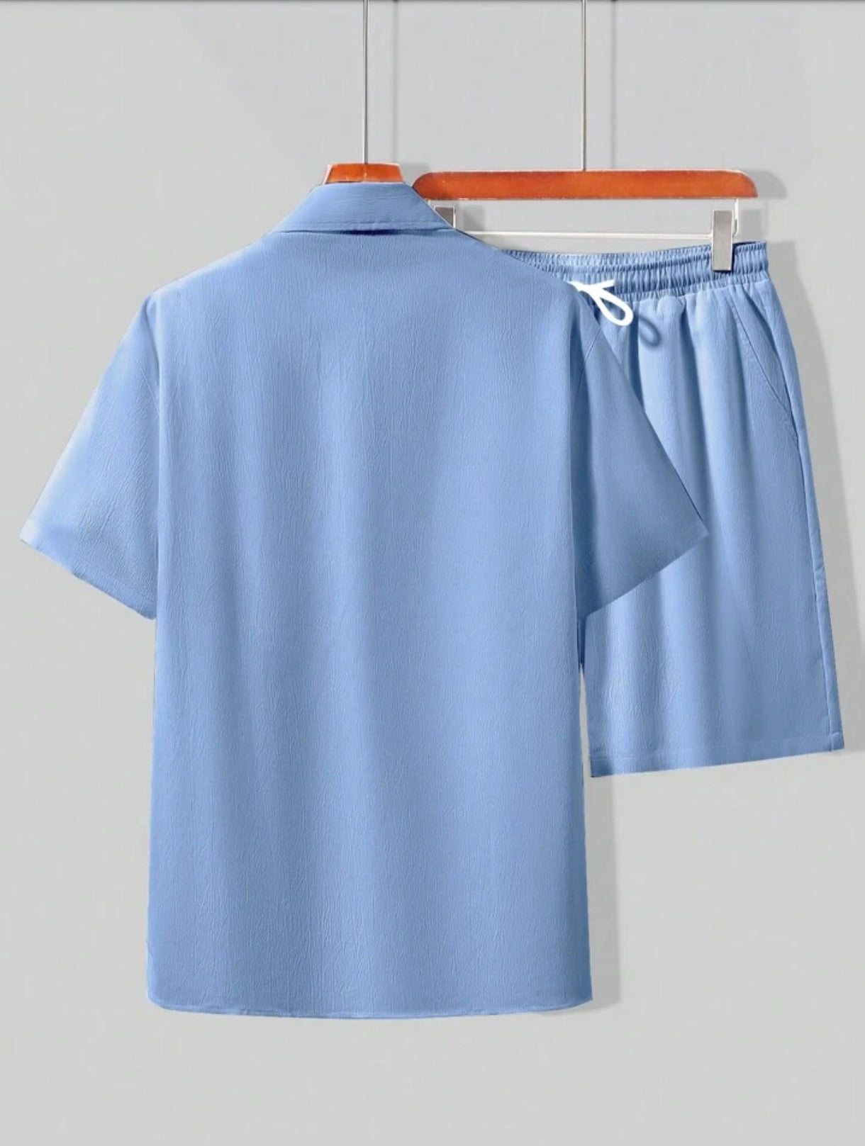 Mens Viscose Shorts + Shirt Set - TTVMS1 - Light Blue - Low Cost Edition