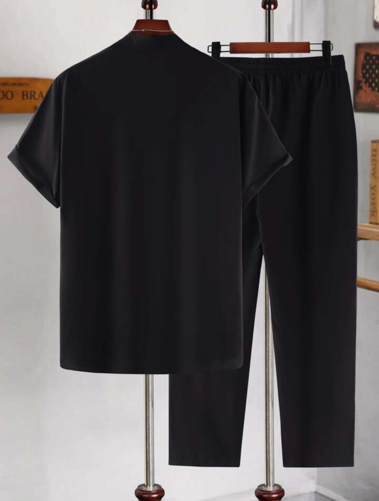 Mens Viscose Pants + Shirt Set - TTVMS2 - Black - Low Cost Edition