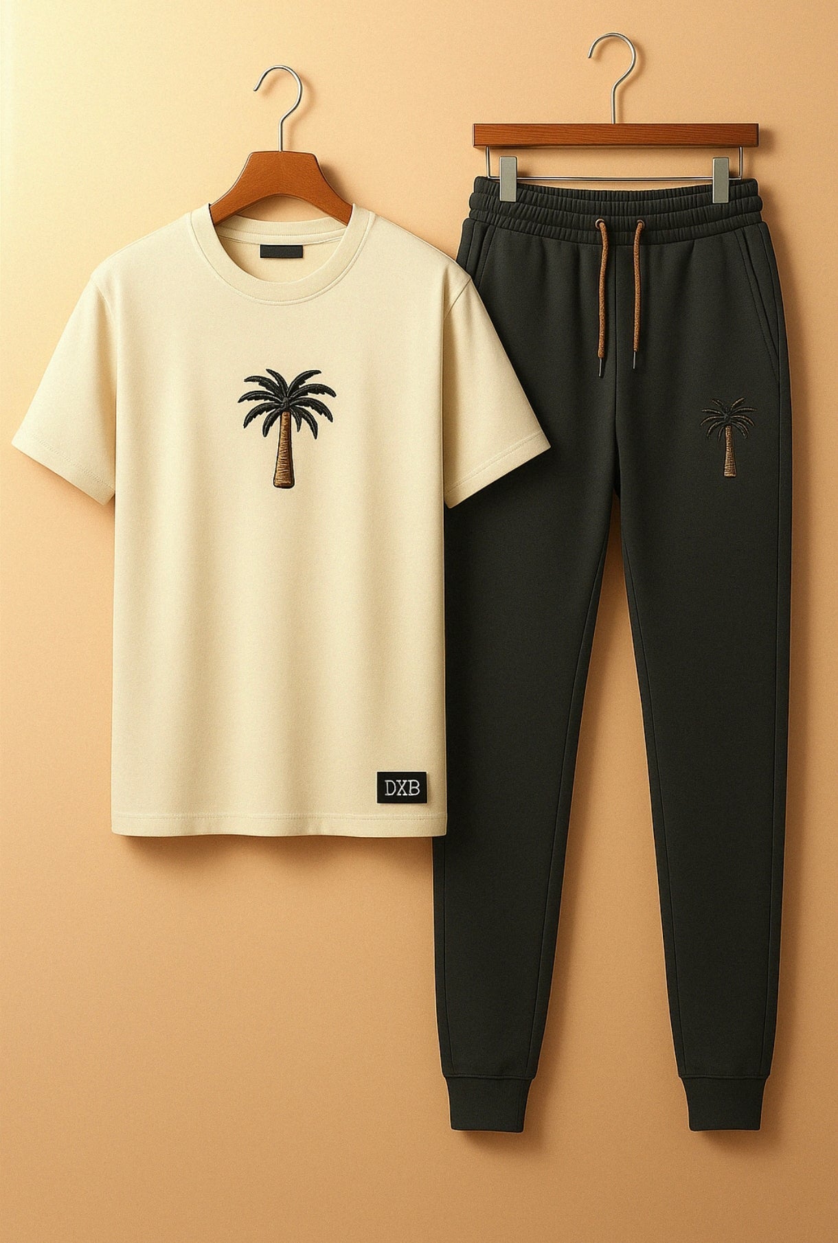Printed T-Shirt and Pants Set - PSPRTSPA23 - Cream Black