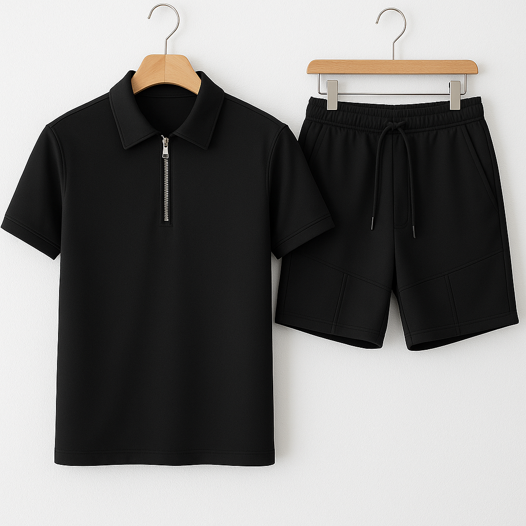 Mens Shorts + Polo Set by Tee Tall - TTMSPOLS1 - Black Black