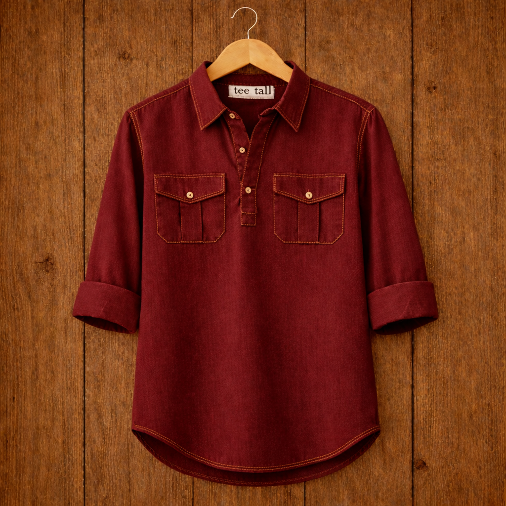 Mens Short Cotton Full Sleeve Kurta TTMSK95 - Maroon