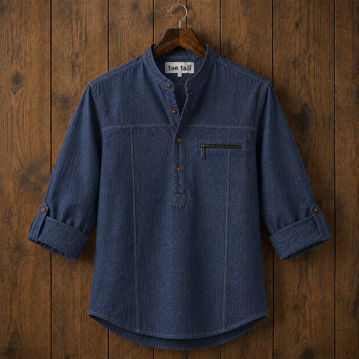 Mens Short Cotton Chambray Full Sleeve Shirt TTMSK177 - Blue
