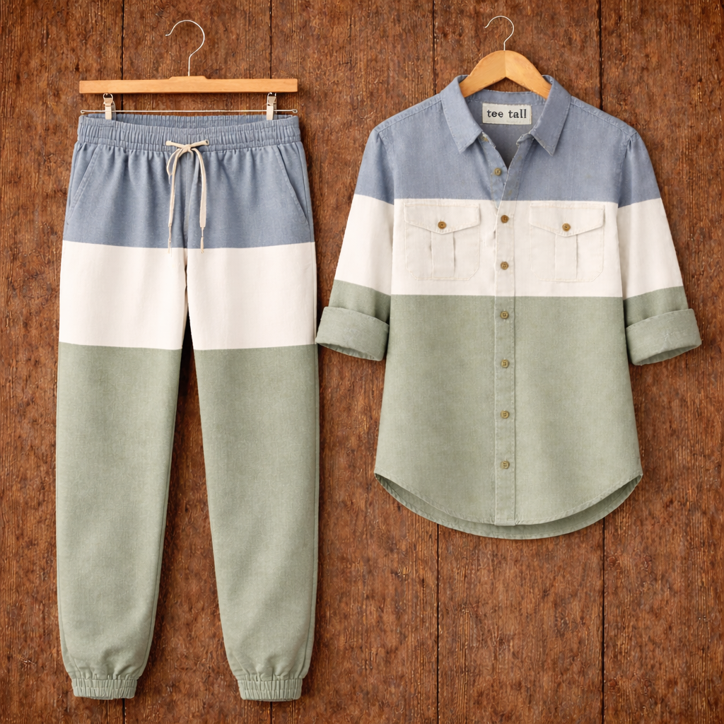 Mens Button Up Cotton Full Sleeve Shirt and Pants Set TTMSPTS124 - Multi