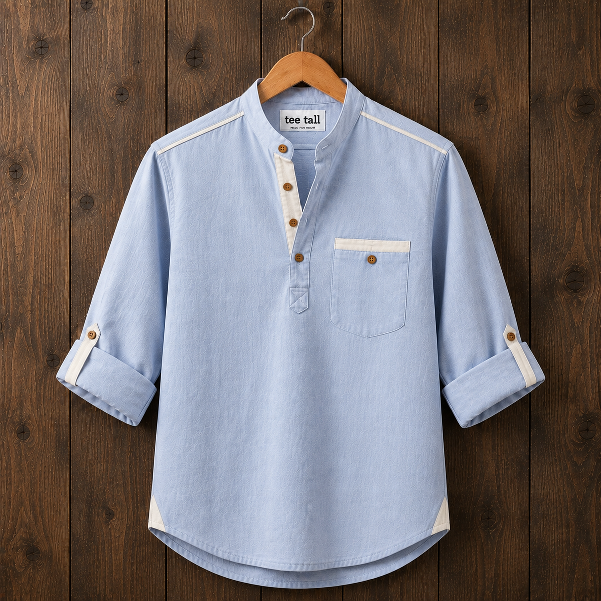 Mens Short Cotton Full Sleeve Shirt TTMSK166 - Light Blue