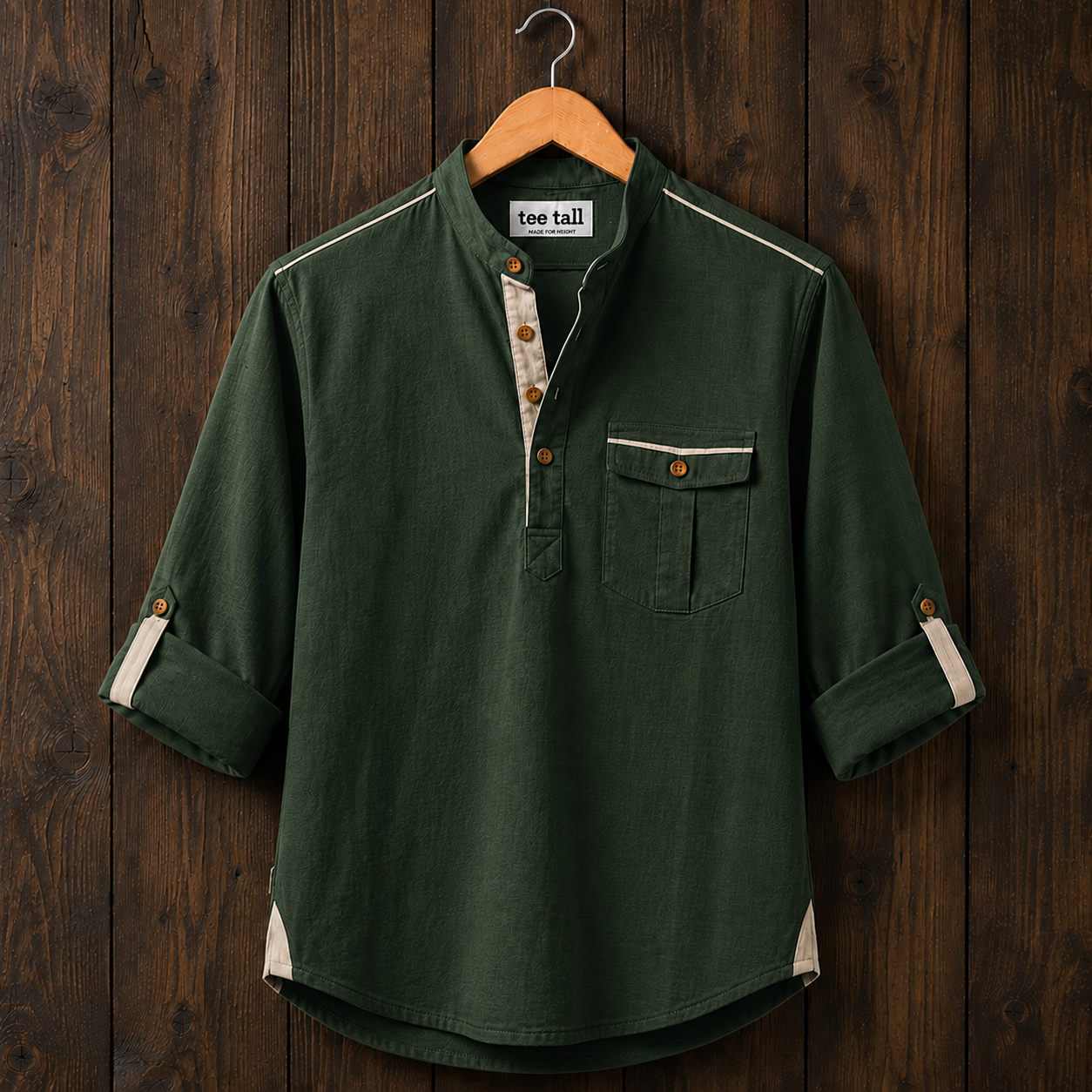 Mens Short Cotton Full Sleeve Kurta TTMSK145 - Green