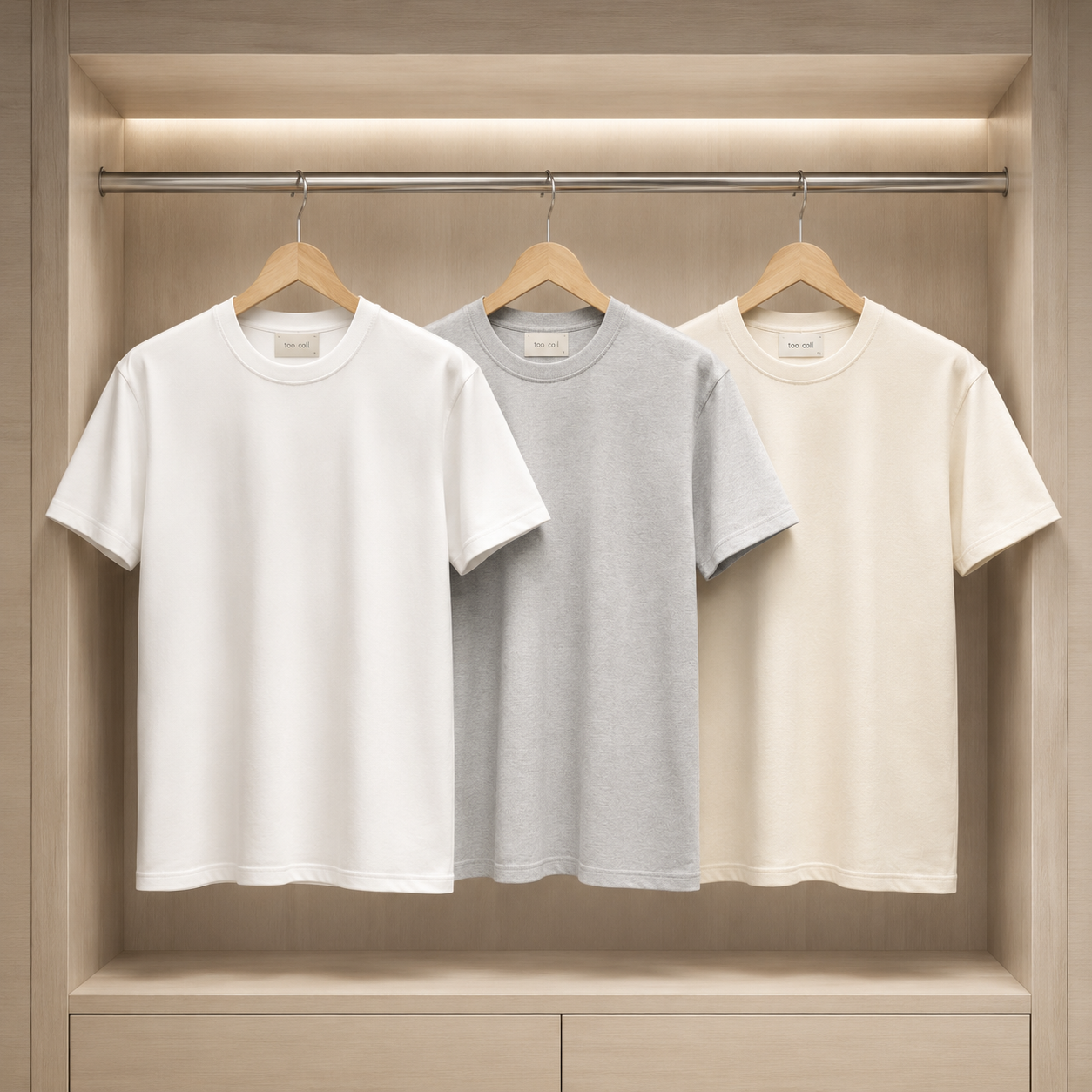 Mens 3 Plain Round Neck T-Shirt Bundle FAMTSB34 - Cream Grey White