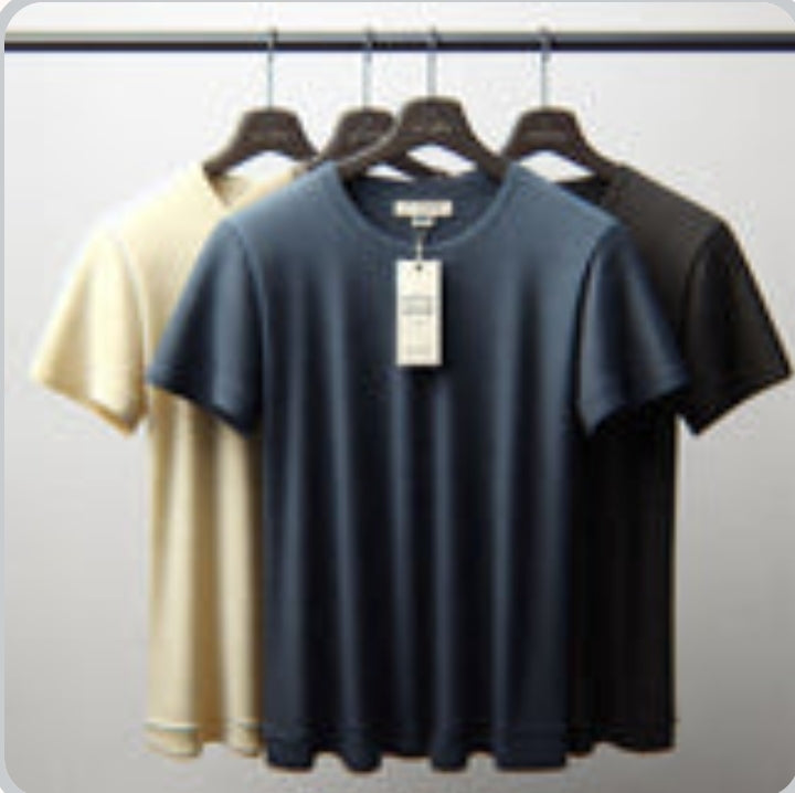 Pack of 3 Mens Plain Cream, Black, NBlue T-Shirts FAMTSB2