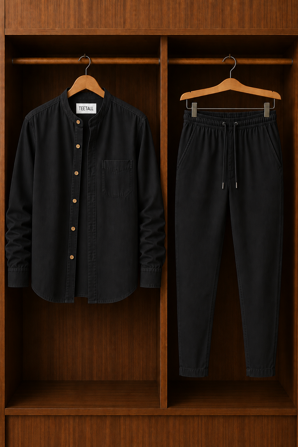 Mens Button Up Summer Cotton Full Sleeve Shirt and Pants Set TTMSPTS170 - Black