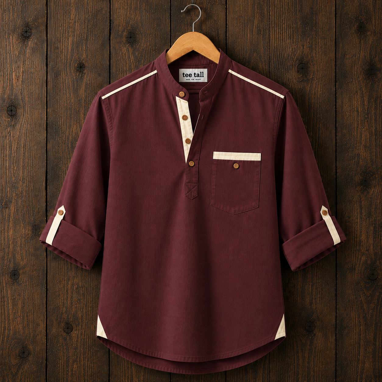 Mens Short Cotton Full Sleeve Shirt TTMSK171 - Maroon
