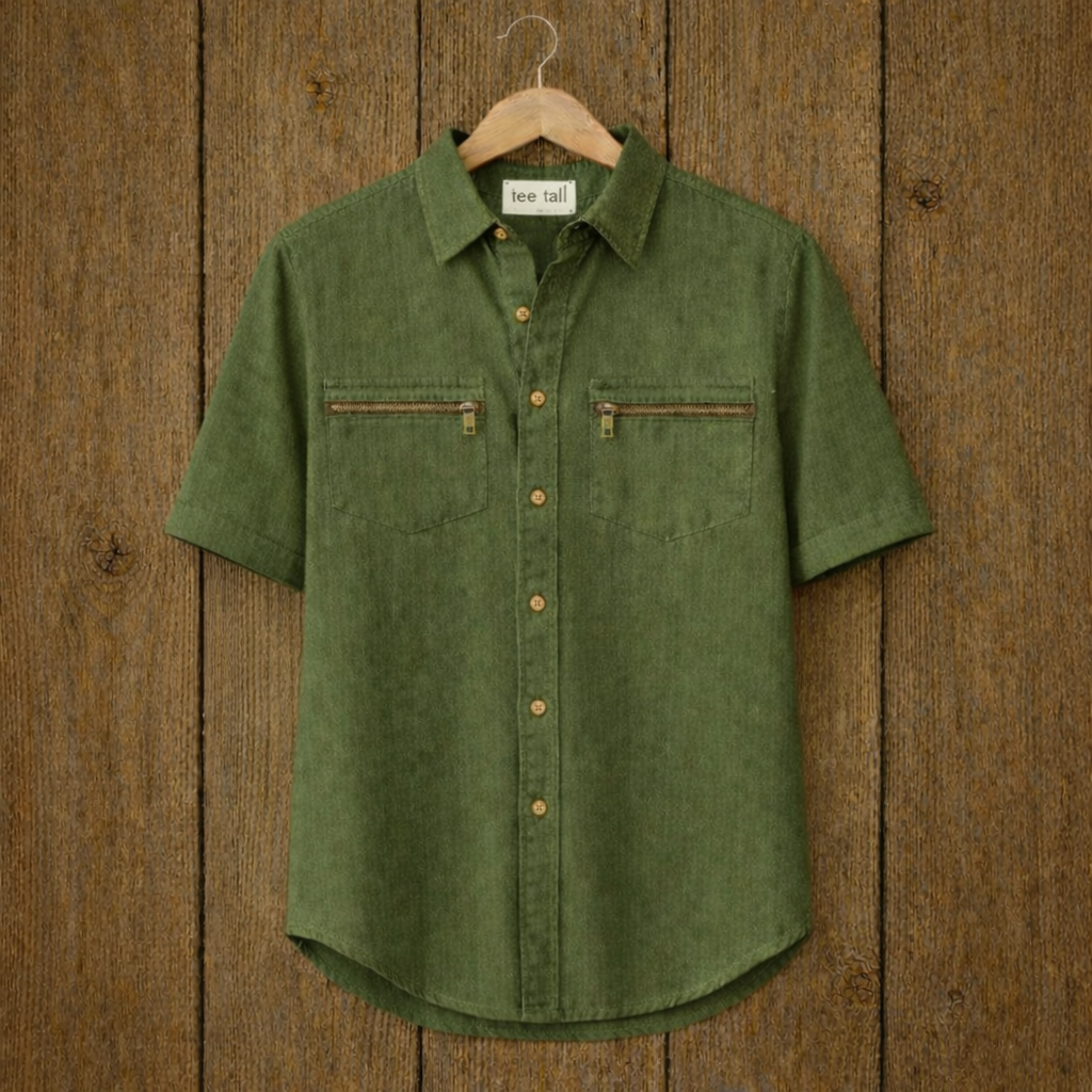 Mens Button Up Cotton Half Sleeve Shirt TTMBUS230 - Green