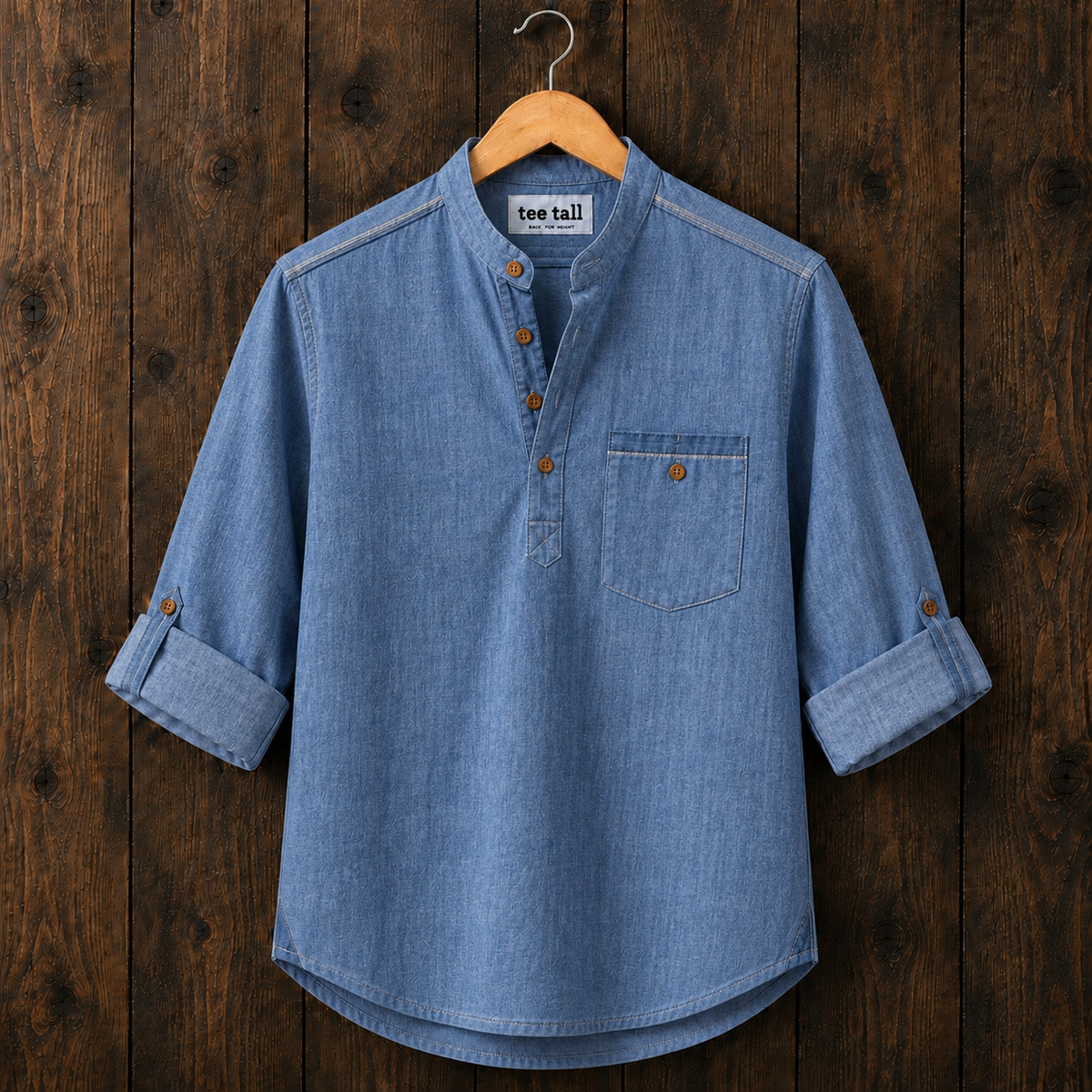 Mens Short Cotton Chambray Full Sleeve Shirt TTMSK173 - Blue