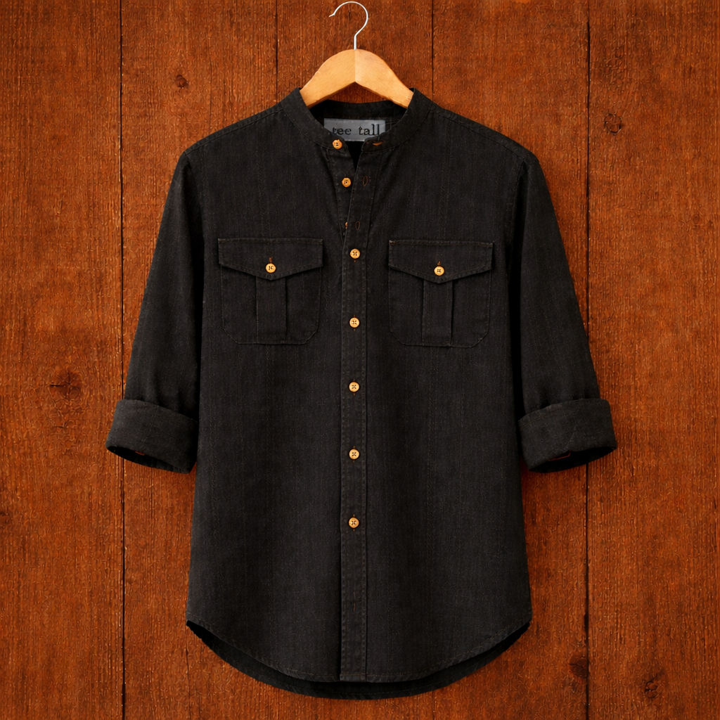 Mens Button Up Cotton Full Sleeve Shirt TTMBUS210 - Black
