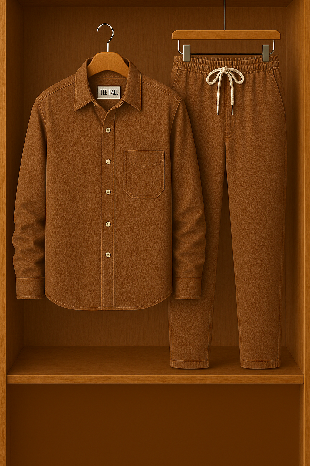 Mens Button Up Cotton Full Sleeve Shirt and Pants Set TTMSPTS9 - Brown