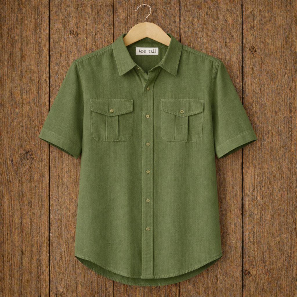 Mens Button Up Cotton Half Sleeve Shirt TTMBUS206 - Green