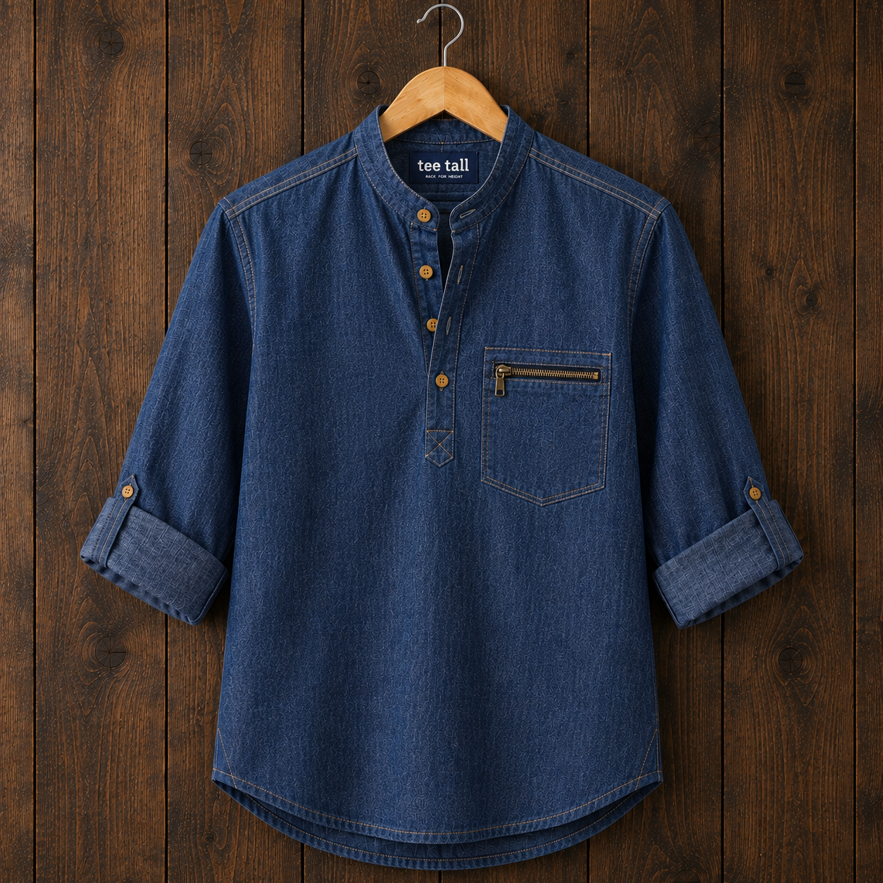 Mens Short Cotton Chambray Full Sleeve Shirt TTMSK175 - Blue