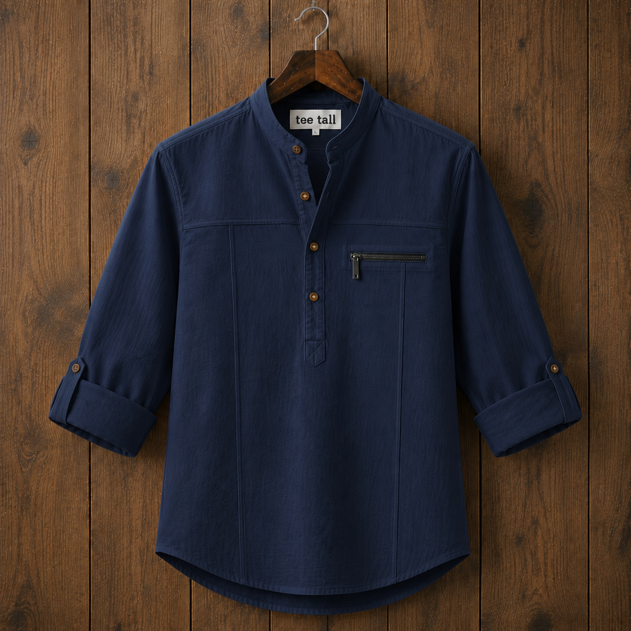 Mens Short Cotton Full Sleeve Kurta TTMSK134 - Navy Blue