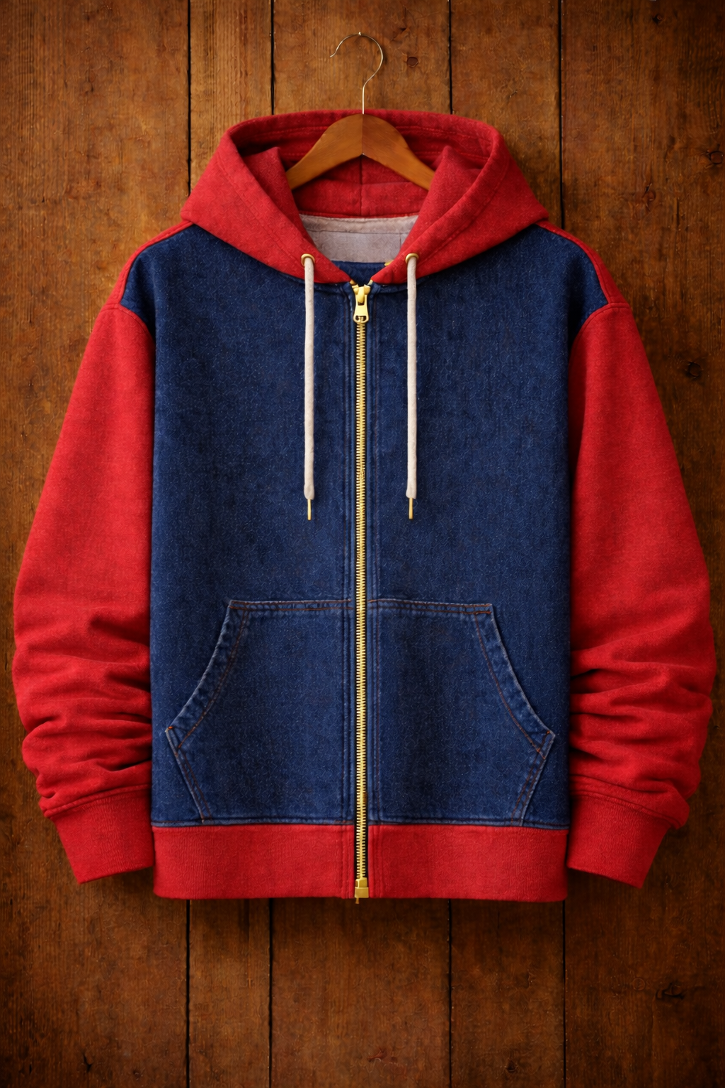 Tee Tall Mens Plain Pullover Zip Denim Chambray Kangaroo Hoodie - TTDKH6