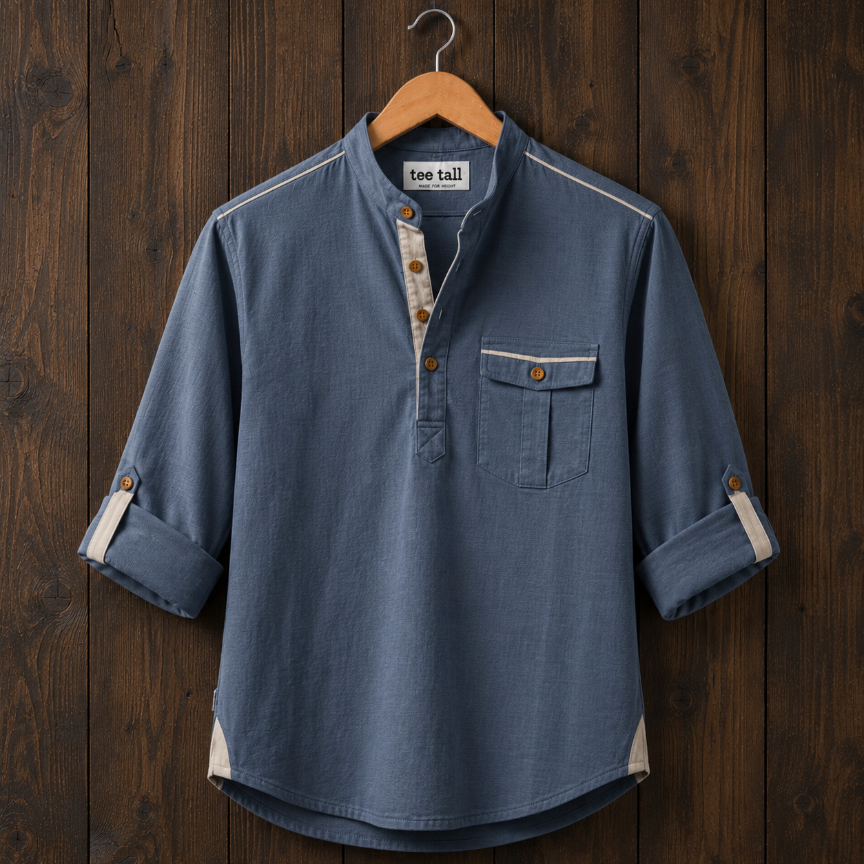 Mens Short Cotton Full Sleeve Kurta TTMSK143 - Blue