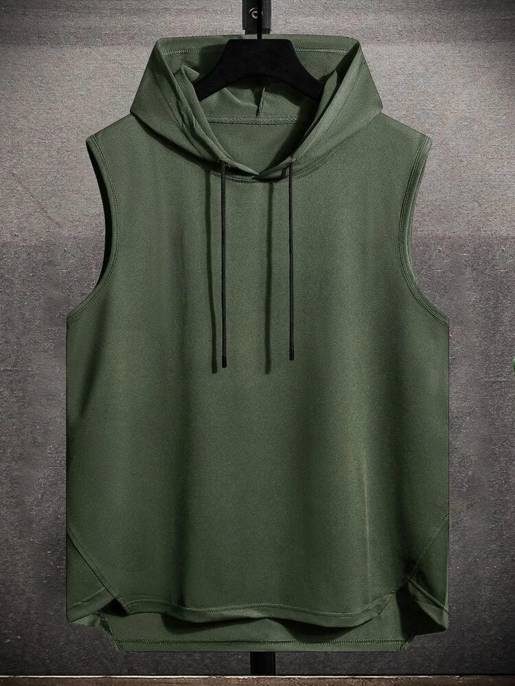 Mens Cotton SLHTS Hooded Sleeveless T-Shirt - Green