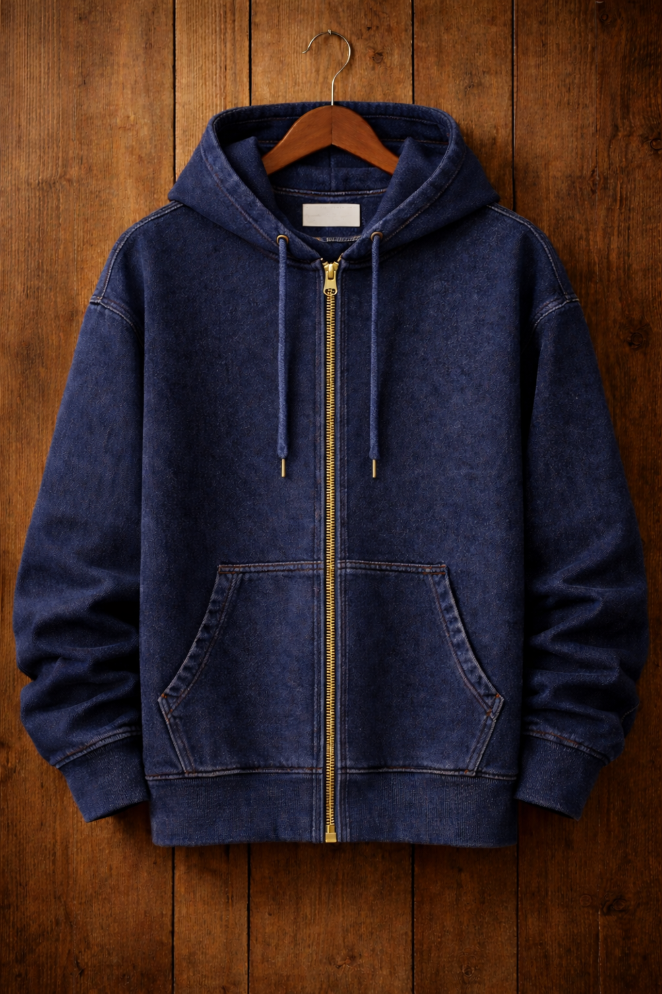 Tee Tall Mens Plain Pullover Zip Denim Chambray Kangaroo Hoodie - TTDKH5