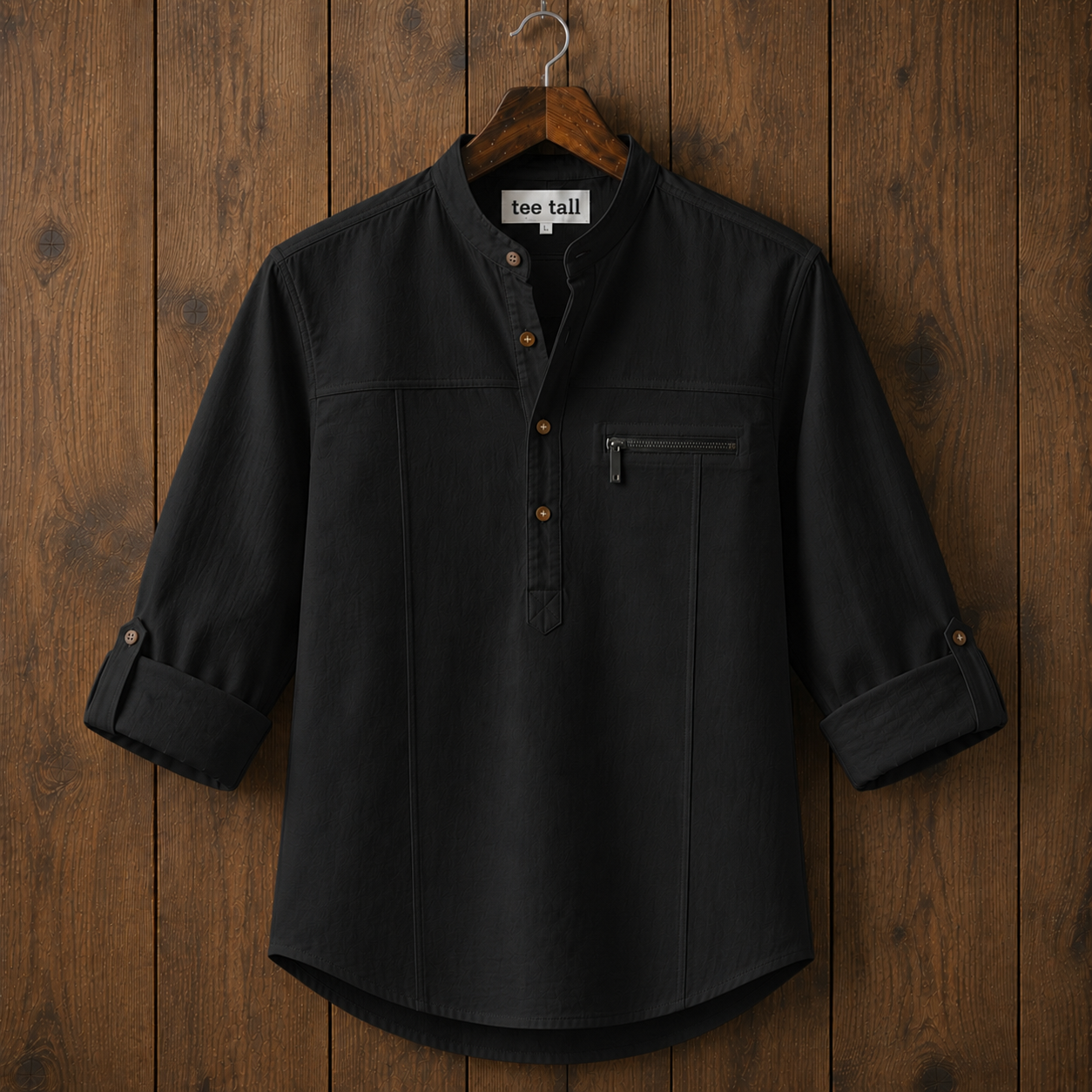 Mens Short Cotton Full Sleeve Kurta TTMSK140 - Black