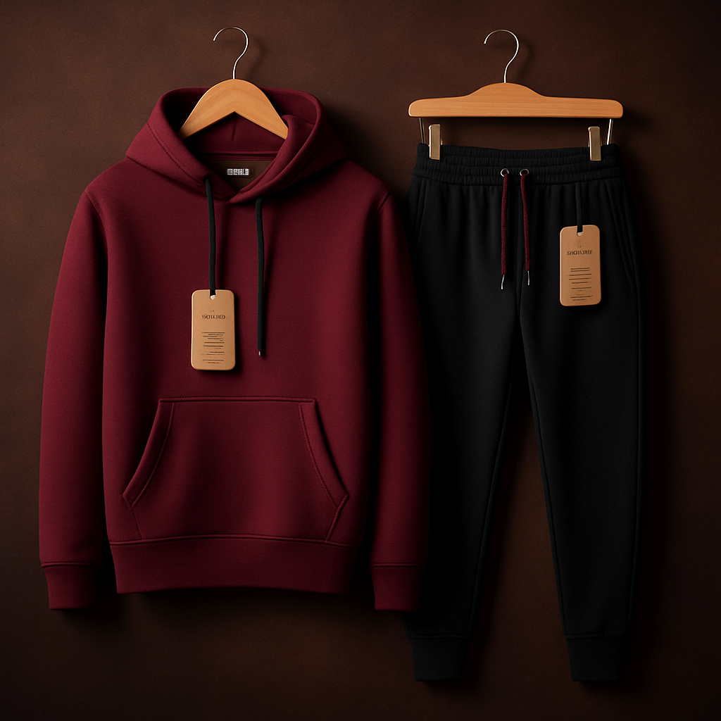 Mens Plain Hoodie and Pants Set by Tee Tall - MPHPSET1 - Maroon Black