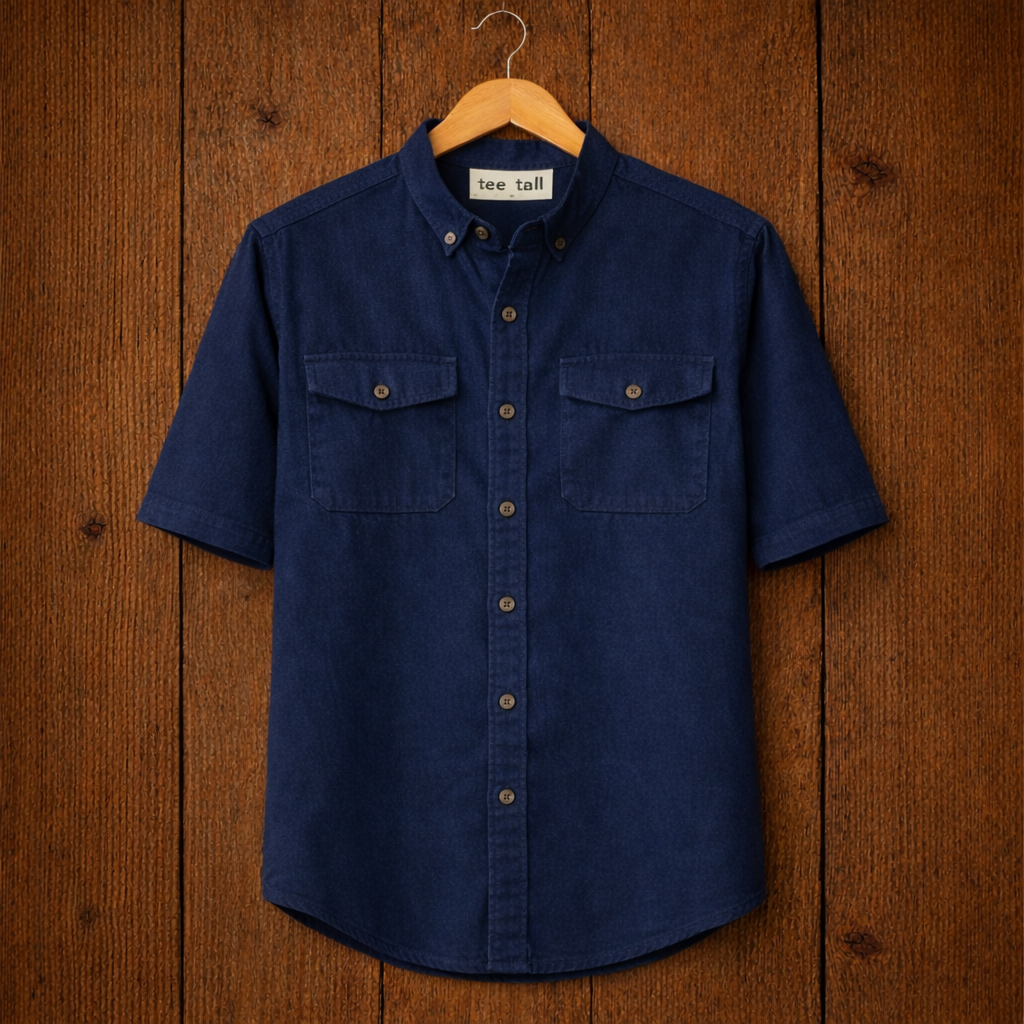 Mens Button Up Cotton Half Sleeve Shirt TTMBUS200 - Navy Blue